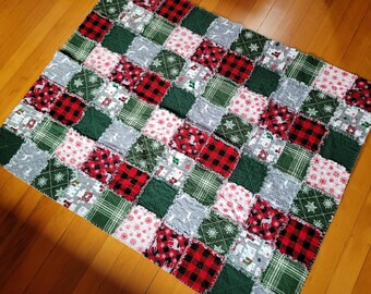 Handmade Flannel Rag Quilt: Christmas with Polar Bears 2 (60 in x 48 in) #1