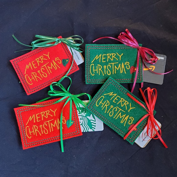 Felt Gift Card Holder - Embroidered - Christmas - Merry Christmas - Reusable