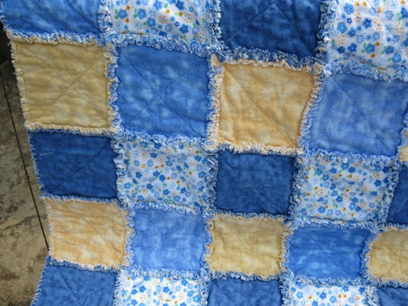 BlueYellowFlowers Gender Neutral Handmade Rag Quilt