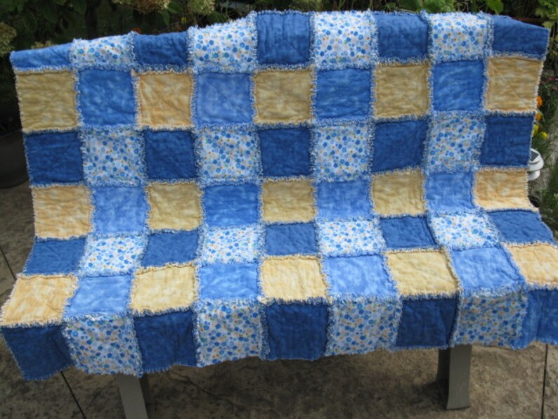 BlueYellowFlowers Gender Neutral Handmade Rag Quilt