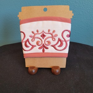 Embroidered Fabric Coffee Cozy - Mirror Magic Border - Reusable