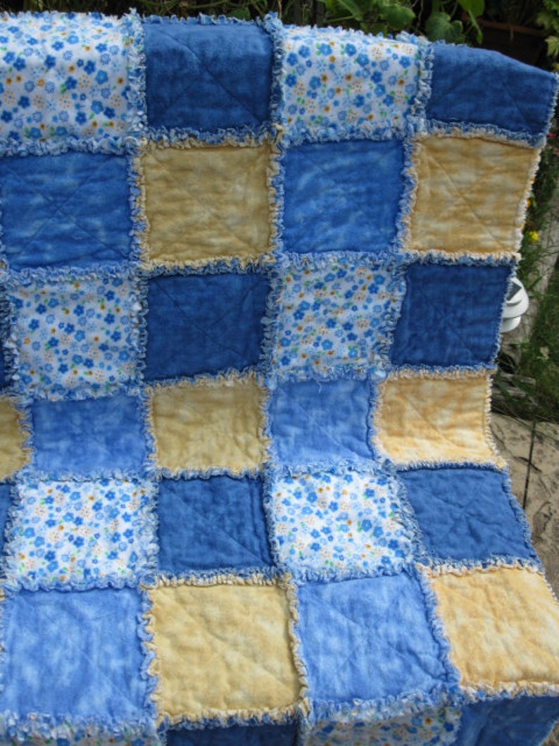 BlueYellowFlowers Gender Neutral Handmade Rag Quilt