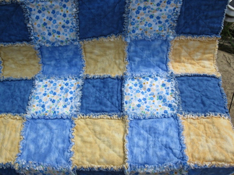 BlueYellowFlowers Gender Neutral Handmade Rag Quilt