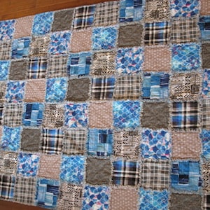 Handmade Flannel Rag Quilt: Blue, Black, and Gray (60 in x 48 in) #2