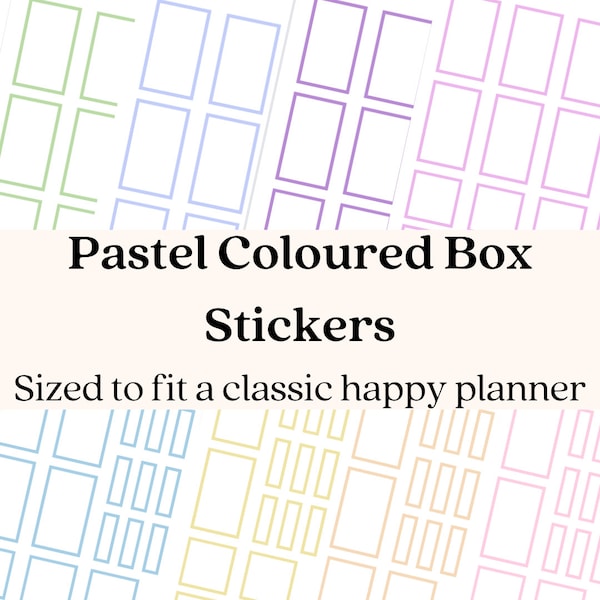 Pastel Colour Planner Box Stickers, Classic Happy Planner Size, Printable, Instant Download, PDF + SVG Files, Classic Happy Planner Box Size