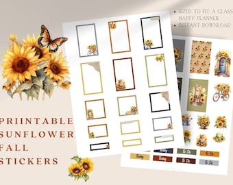 Printable Sunflower Fall Planner Stickers, Happy Planner Classic, Fall Planner Stickers, Vertical Planner Stickers, Digital Download