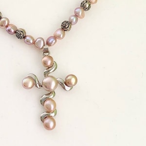 Pearl Crucifix Necklace / Catholic Women’s Necklace / Cross Pearl Pendant / Religious Jewelry / Cross Gifts / Holy Communion Gift