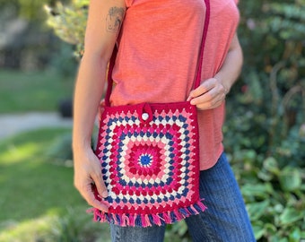 Crochet Crossbody Purse / Granny Square Bag / Woven Bag / Boho Granny Bag / Handmade Crochet Bag / Crochet Tote Bag / Hobo Purse