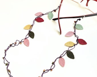 Brillenketting / Herfstcollectie / Brillenketting / Brillenketting met bloemen / Gehaakte lenzenvloeistofketting / Brilhouder