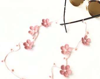 Brillenketting gehaakt / bloem zonnebrilketting / lenzenvloeistofketting / brillenketting / leesbrilketting / lezers cadeau