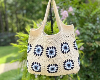 Crochet Evil Eye Bag / Granny Square Bag / Crochet Festival Bag / Handmade Shoulder Bag / Knitted Bags for Women / Crochet Tote Bag
