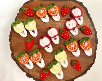 Frucht Haarspangen / Frucht Haarspangen / Kawaii Haarspangen / Zitrone Orange Apfel Haarspangen / Erdbeer Haarspangen / Haarspangen für feines Haar