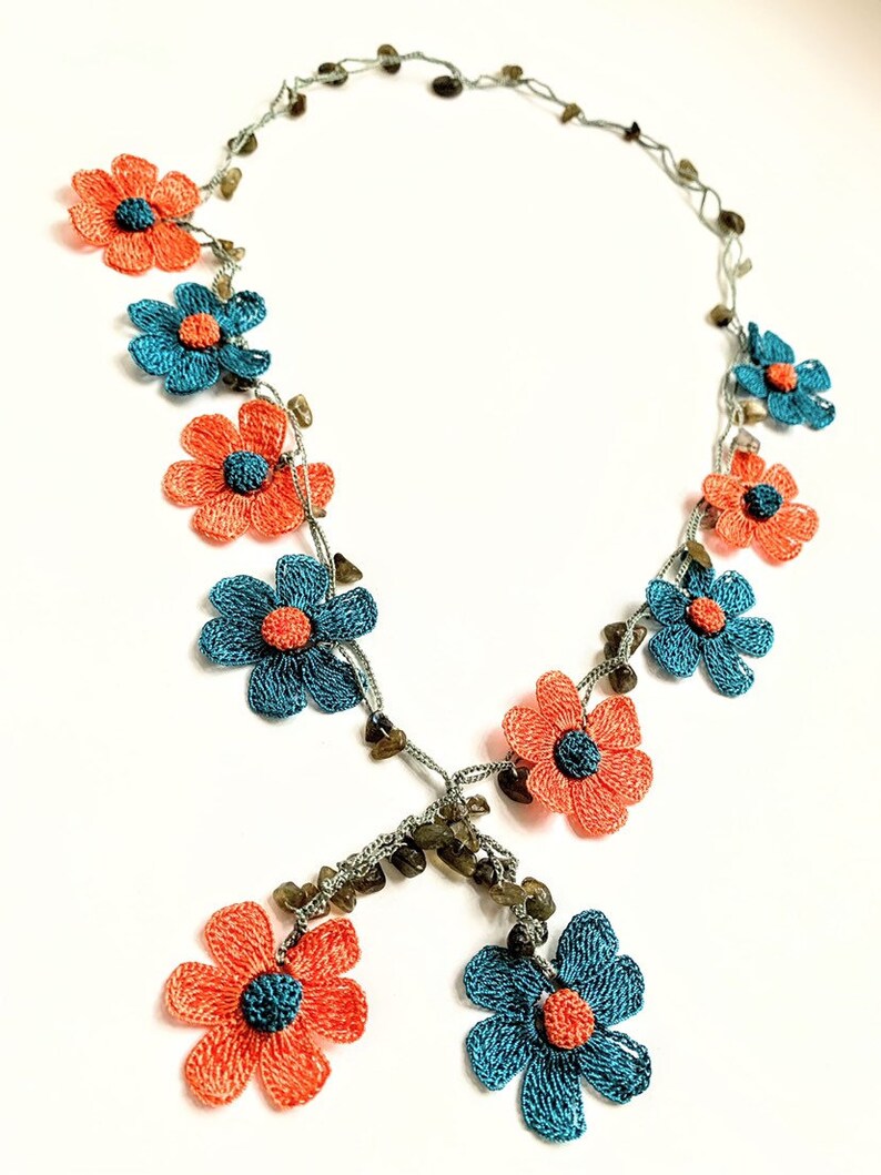 Crochet Necklace With Beads / Long Flower Necklace / Beaded Etsy