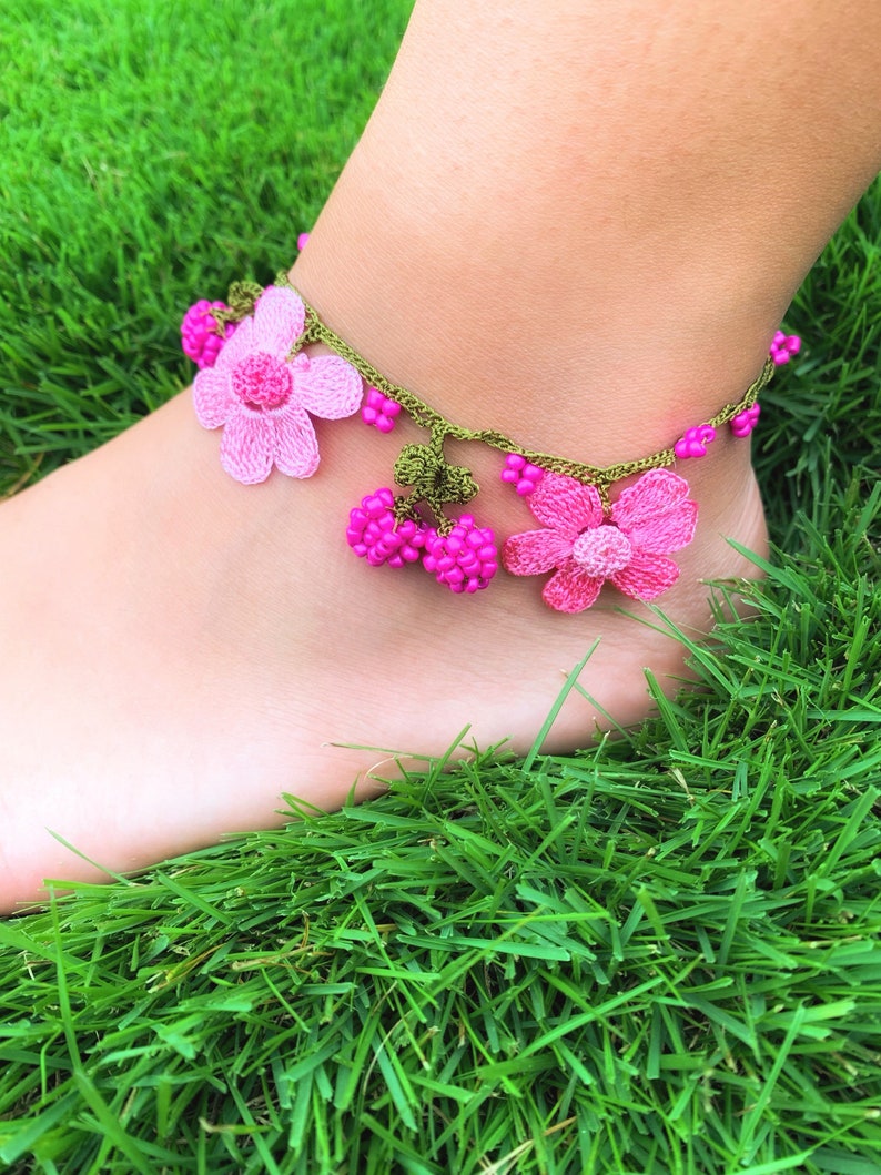 Anklets for Women / Pink Flower Anklet / Cherry Blossom Ankle Etsy