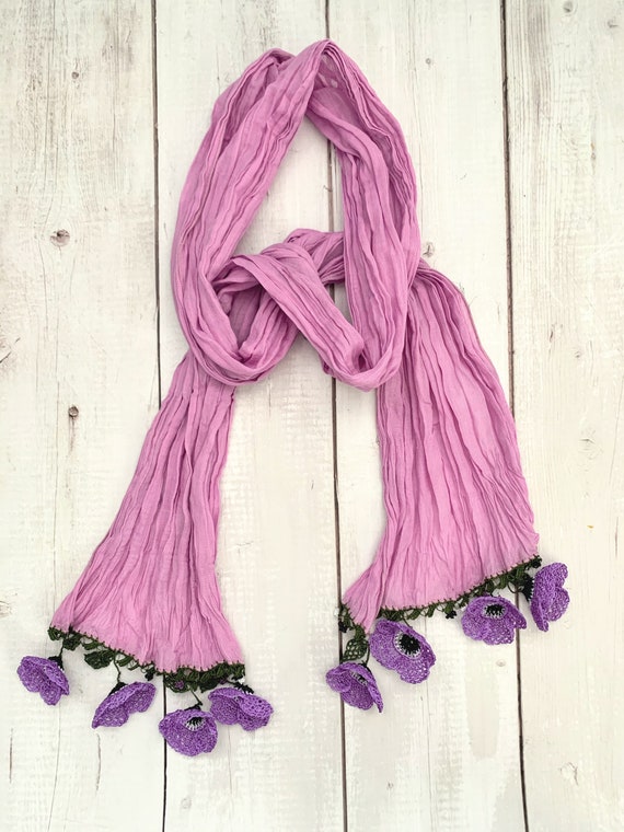 Spring Summer Scarf / Boho Spring Scarf / Fashion Scarf / Floral Scarf Women / Head Scarf for Women / Oya Scarf / Unique Gift for Her