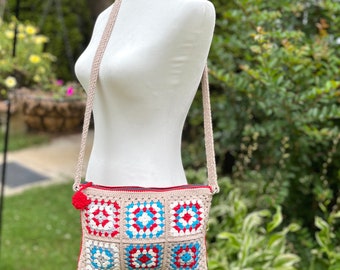 Oma Platz Handtasche gehäkelt / Crossbody Tasche / Handgemachte Häkeltasche / Boho Häkeltasche / Einzigartige Crossbody Tasche / Boho Häkeltasche