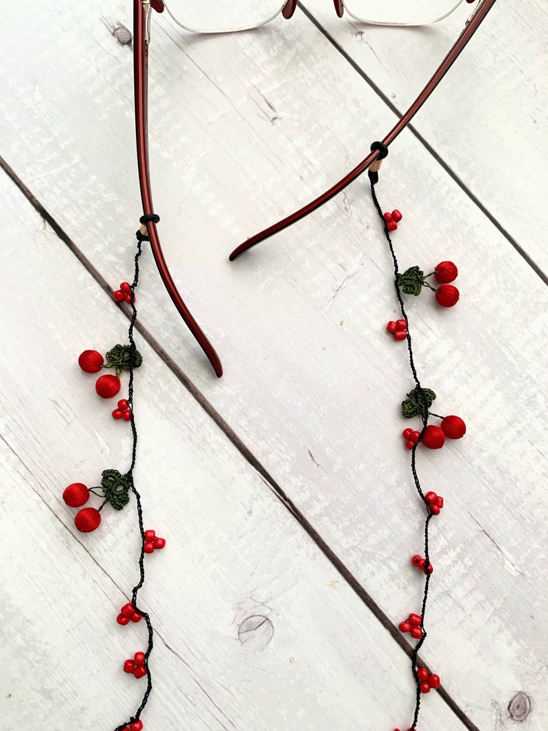 Red Cherries Eyeglass Chain / Crochet Eyeglasses Lanyard Chain Etsy