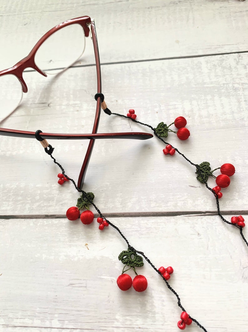 Red Cherries Eyeglass Chain / Crochet Eyeglasses Lanyard Chain Etsy