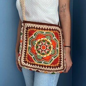 Crochet Bag in Fall Colors / Mandala Purse / Knitted Tote Bag / Festival Bag / Hobo Crossbody Bag / Shoulder Bag for Women