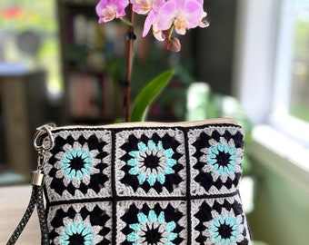 Monedero con cremallera de ganchillo / Monedero de embrague / Pulsera de teléfono / Bolso de embrague Boho / Bolso cosmético / Embrague de billetera para mujer / Embrague cuadrado de la abuela