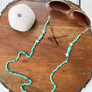 Turquoise Sunglasses Chain / Sunglasses Lanyard / Fish Beaded Eyeglass Chain / Eyeglass Cord / Glasses Strap / Sea Lover Gift