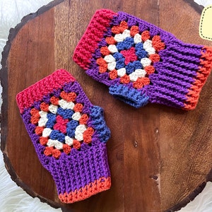 Granny Square Gloves / Crochet Warm Mittens / Women Winter Gloves / Knit Wrist Warmers / Crochet Fingerless Gloves / Hand Knit Gloves