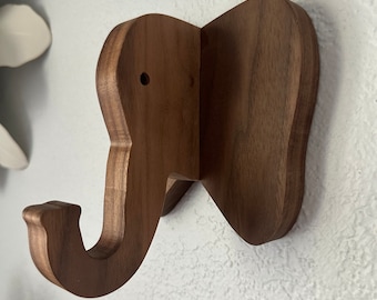 Children’s room elephant walnut wood wall hook “The Jungle Hook” handmade Austin TX. New in box
