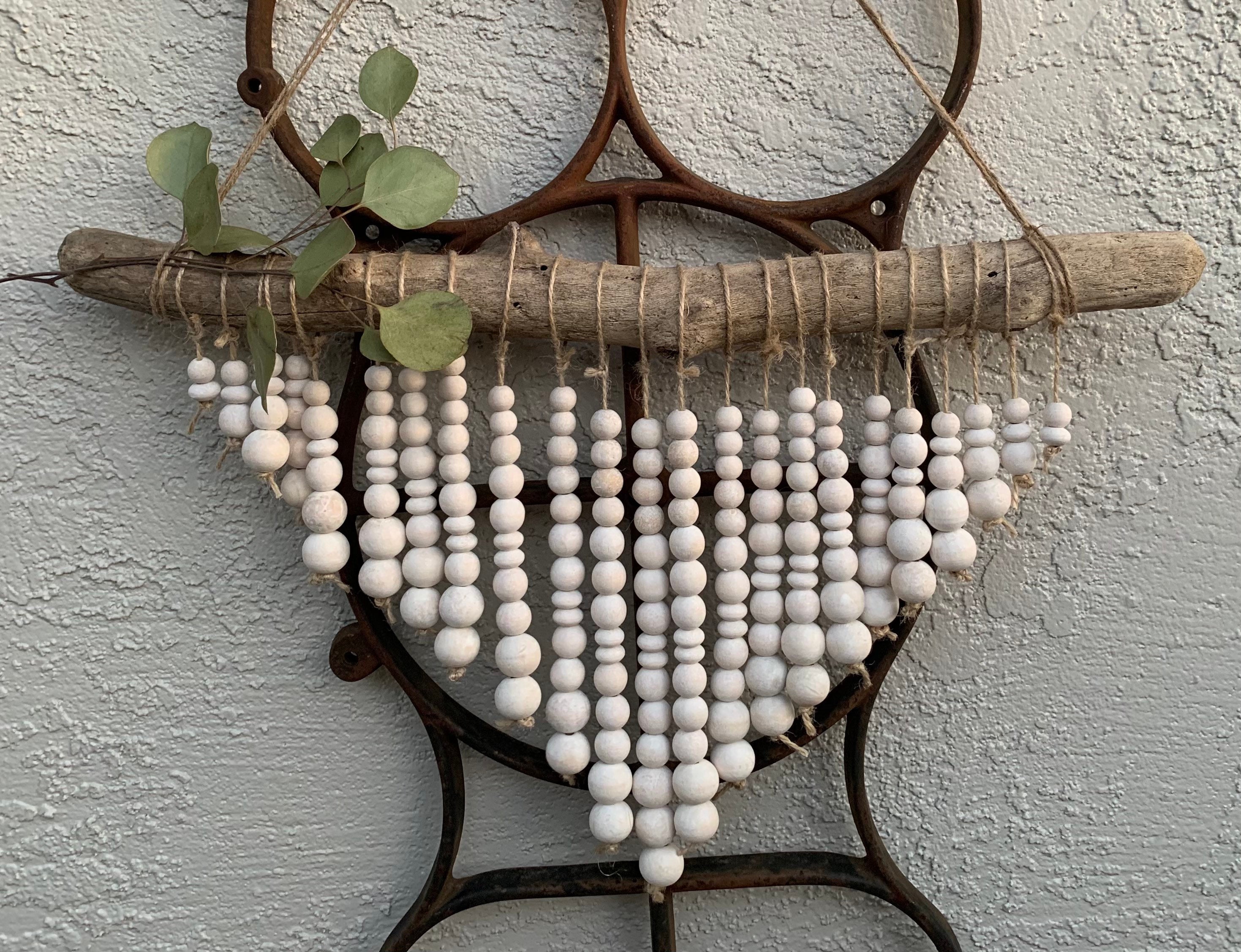Boho Wood Bead hanging wall decor. In a graduated triangle Etsy