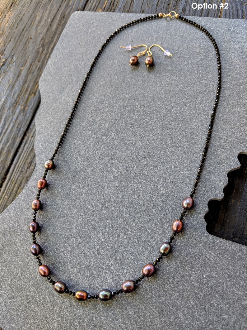 pearl necklace Black Metallic Rainbow Pearl and Black Spinel necklace and earring set black rainbow pearls black spinel necklace