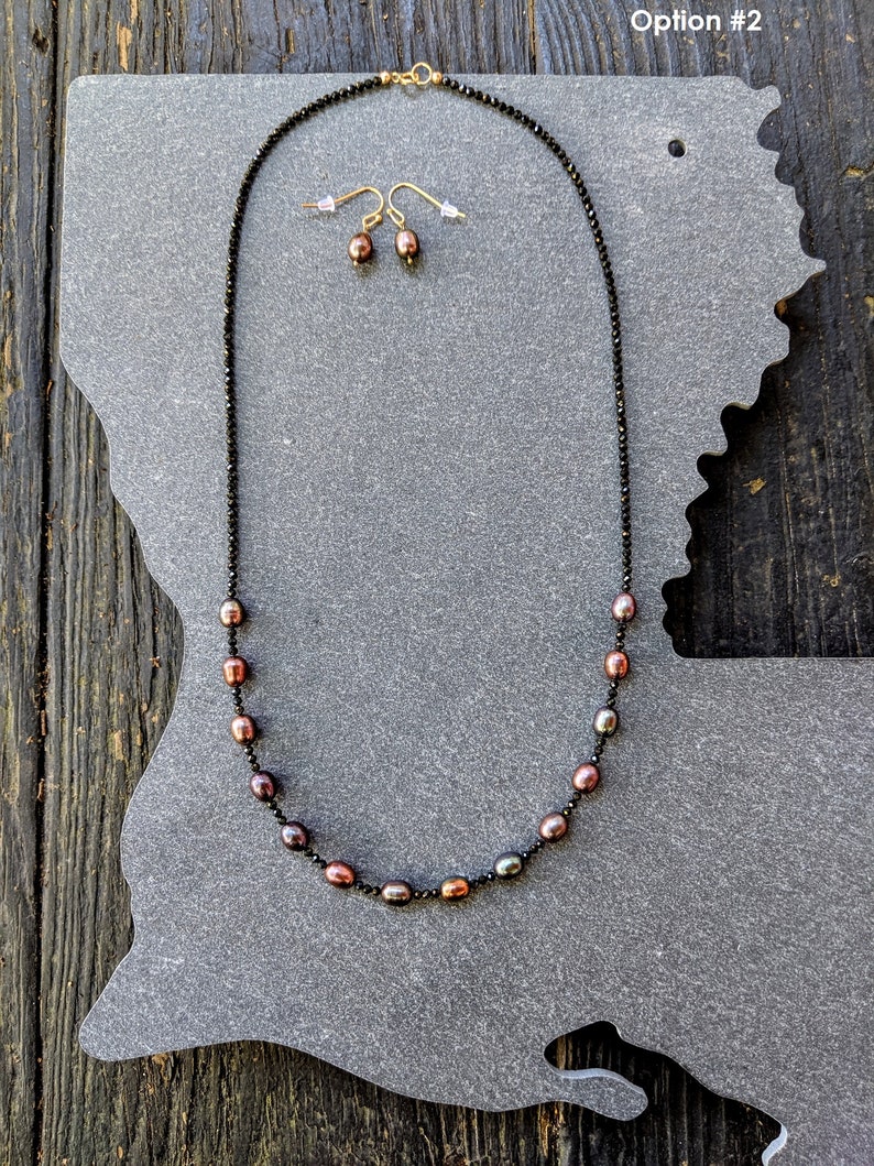 pearl necklace Black Metallic Rainbow Pearl and Black Spinel necklace and earring set black rainbow pearls black spinel necklace