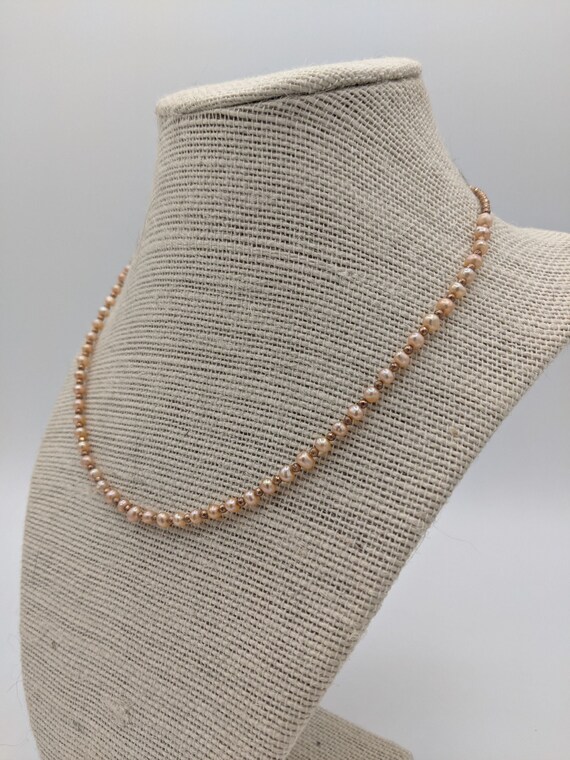 Pink Pearls Rose Gold Hematite Necklace, Keshi Pearl Necklace