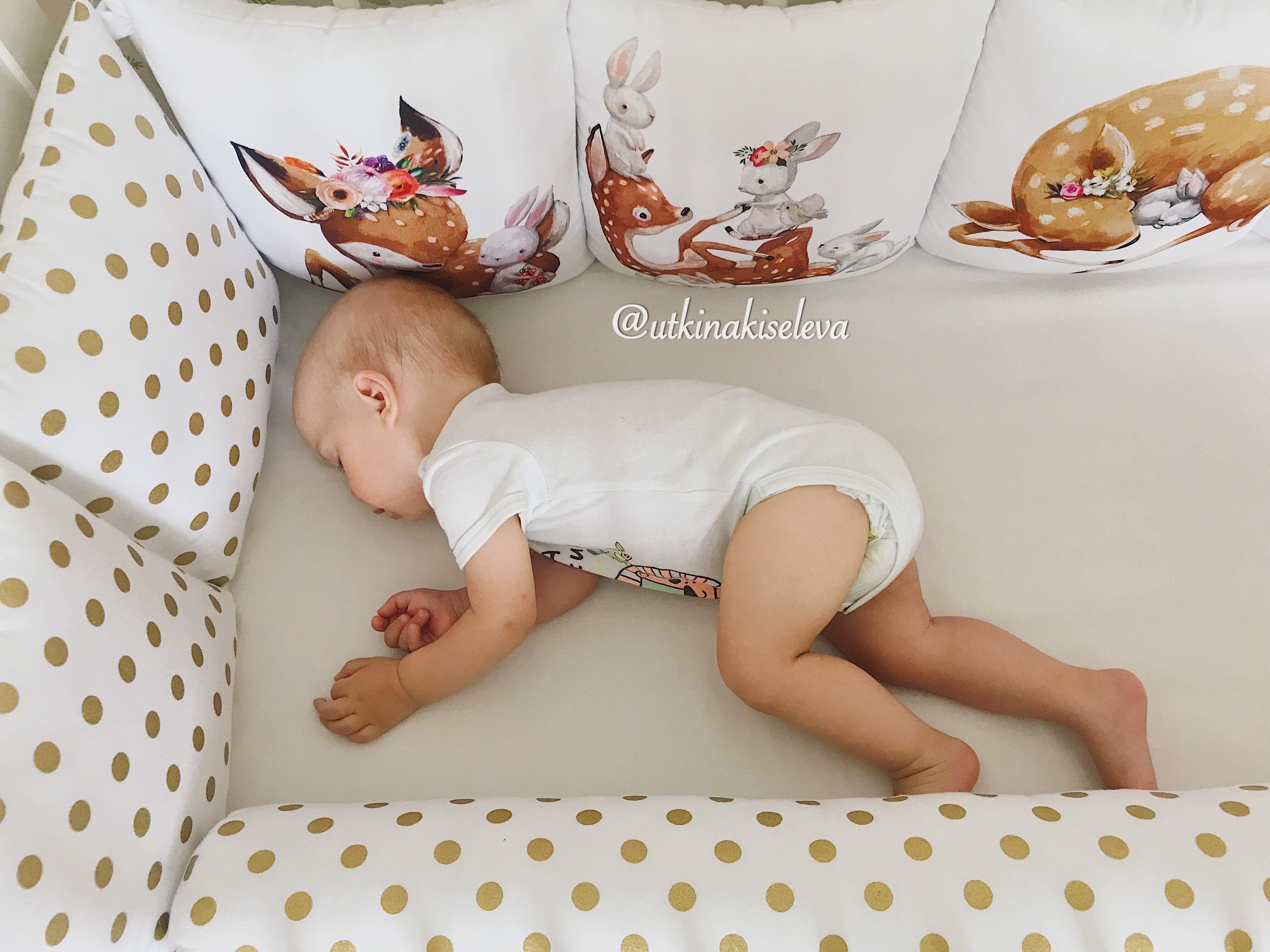 Baby pillows in a crib with bunnies and deer Etsy