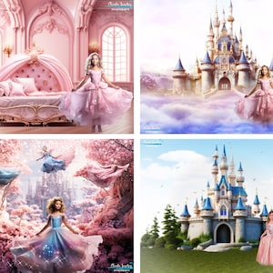 FOUR Sleeping beauty Digital Backgrounds, Princess backdrop, fantasy castle, JPG files