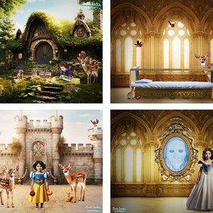 FOUR Snow White princess Digital Backgrounds, Princess backdrop, fantasy castle, JPG files