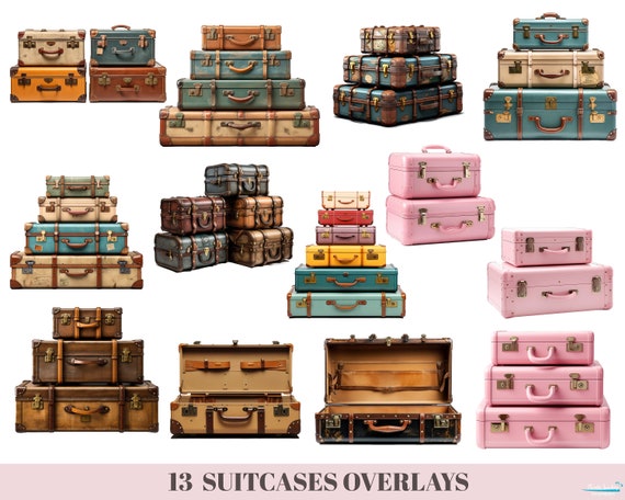 Vintage Suitcase PNG Clipart Overlays, Digital Art (13 PNG)