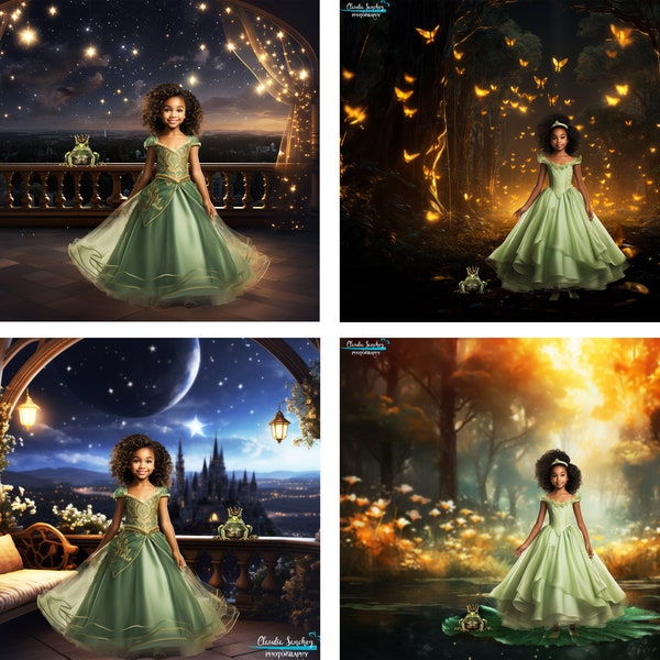 FOUR The Princess and the Frog Digital Backgrounds, Princess backdrop, fantasy castle, JPG files