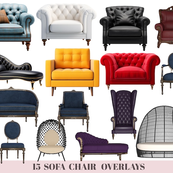 BUNDLE Furniture overlays, sofa, chair, digital photo overlays, PNG files, transparent overlays