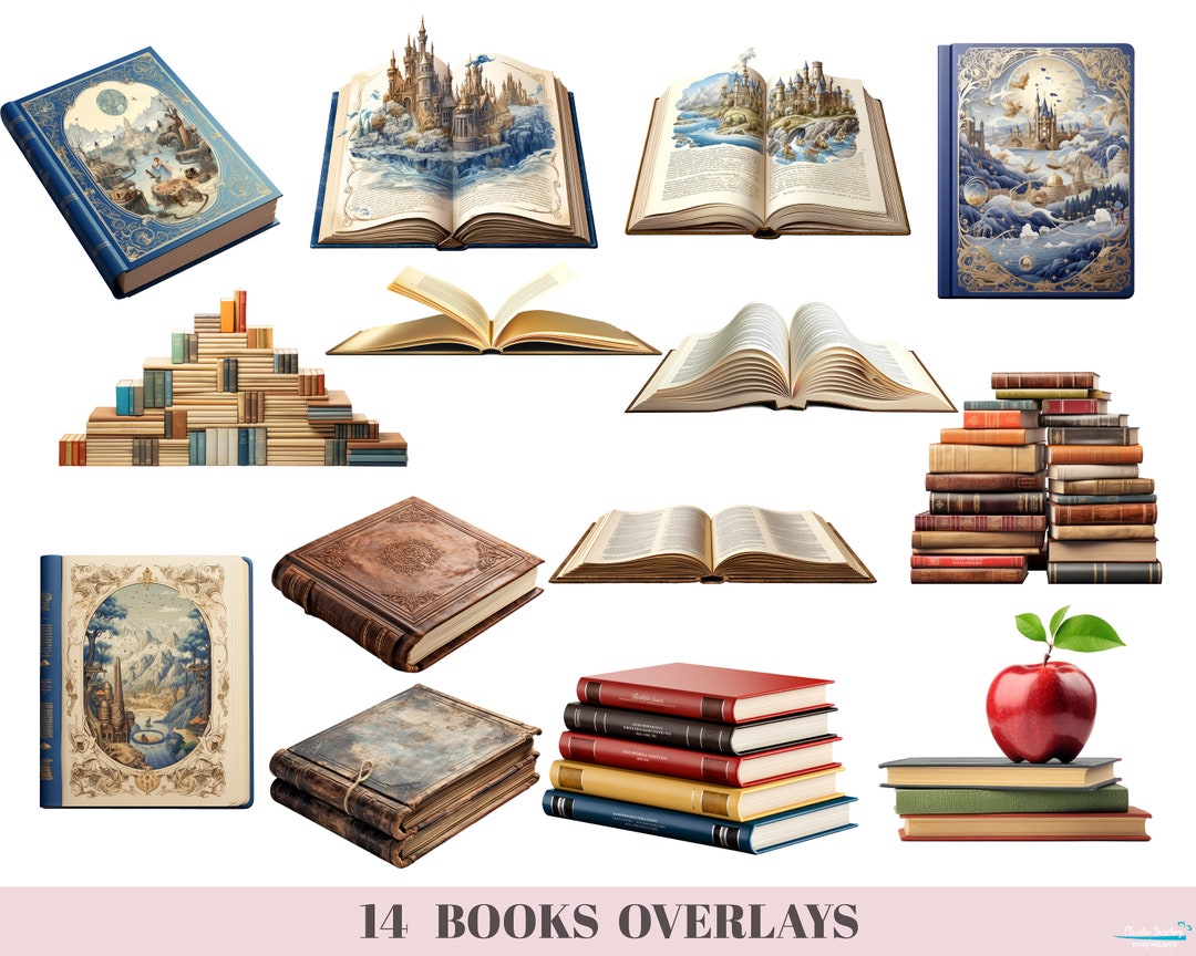 BUNDLE Books Overlays, PNG Clipart, Compositing, Digital Art