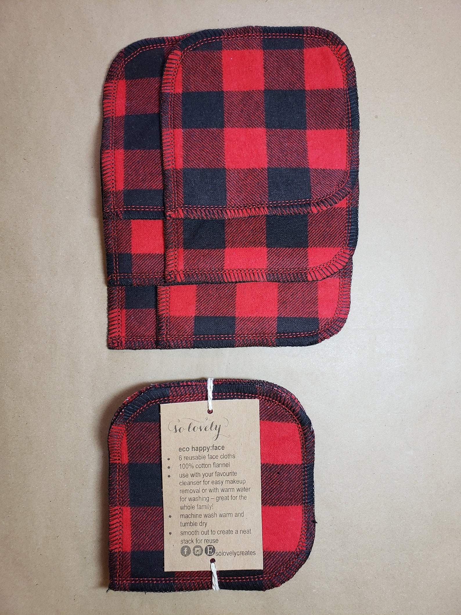 Handmade Reusable Cotton Flannel Face Cloths With Black Backing Buffalo