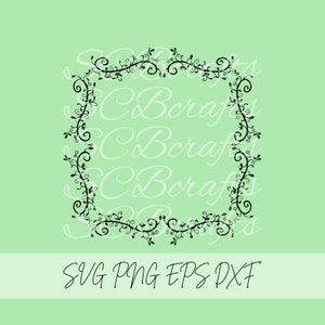 vine leaf frame square border svg file printable design cut file cricut cameo editable vector, png, eps, dxf design clip art scrapbook