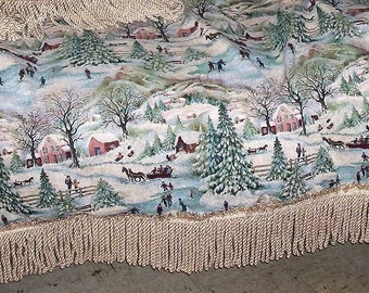 Decorative Throw, Lap Blanket-Scenic Winter Tapestry with fringe and beaded edges, backed with micro-suede, Christmas and Winter Home Deco