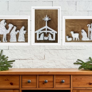 Nativity set string art pattern, Christmas string art template, Nativity wood sign string art download