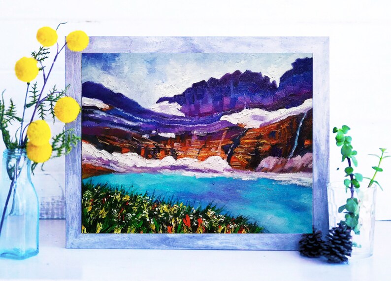 Glacier National Park Original Art Oil Painting Mountains Lake Mountain Landscape Wall Art Above Sofa Art by LanaLight S.