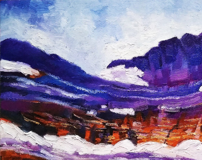 Glacier National Park Original Art Oil Painting Mountains Lake Mountain Landscape Wall Art Above Sofa Art by LanaLight S.