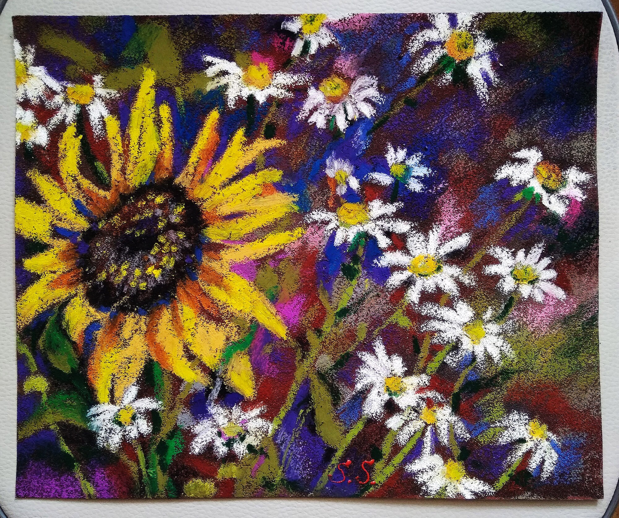 Daisy Painting Sunflower Original Art Flowers Artwork Pastel Etsy