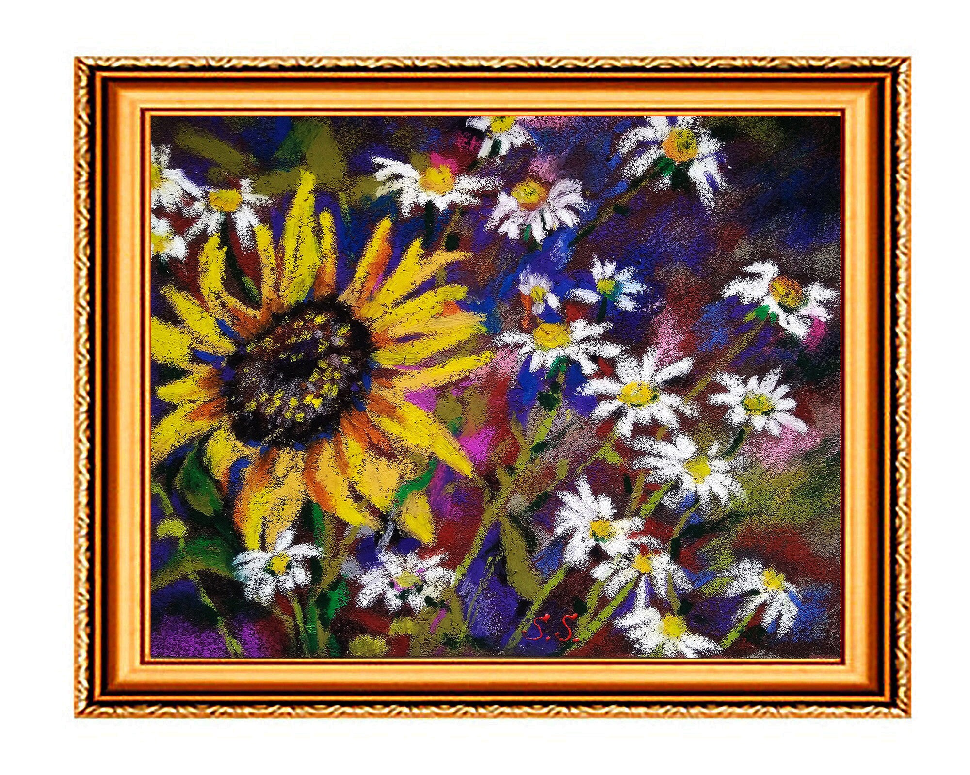 Daisy Painting Sunflower Original Art Flowers Artwork Pastel Etsy