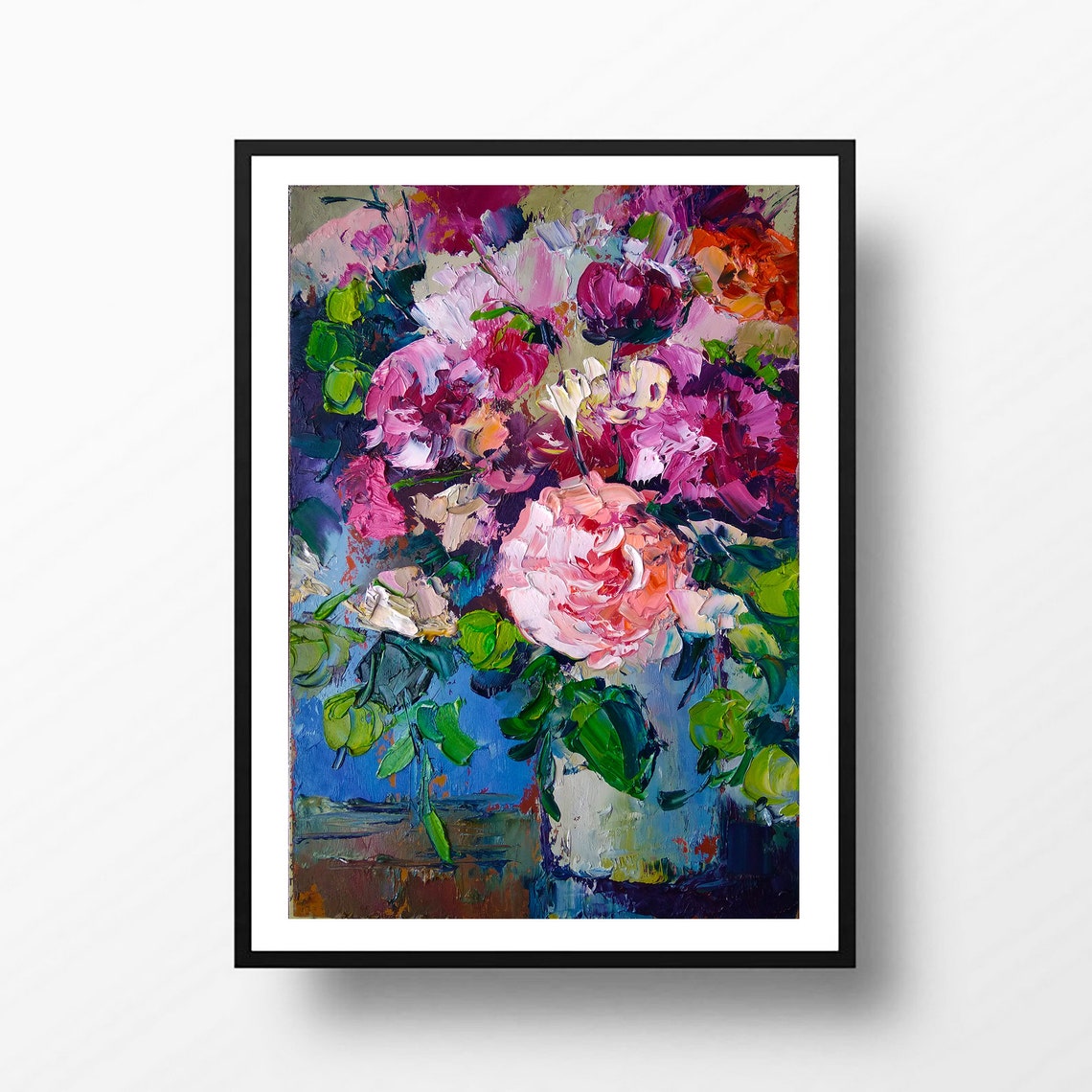 Peonies Painting Original art Abstract bouquet Pink flowers | Etsy