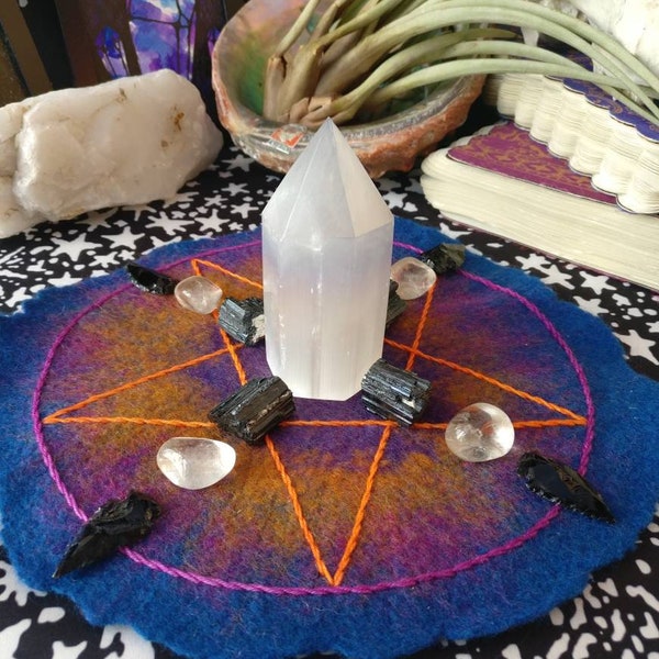 Crystal Gridding Kit for Protection - selenite, crystal grid, grounding, altar tools, sacred space, crystal healing