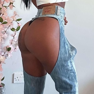 Vintage Levi's przerobione dżinsowe spodnie kowbojskie Chaps Cowboy Carter inspirowane Texas Beyonce Tour Rhinestone Trim XS S L XL XXL