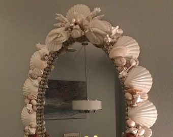 All White Oval Custom Seashell Mirror